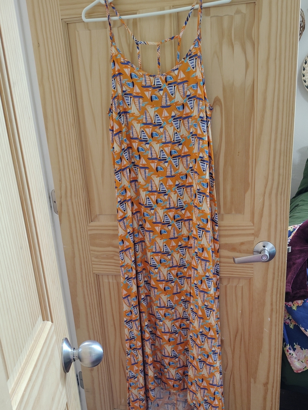 Ladies Bright Orange Antibes Blanc Sailboat High-low Sundress
